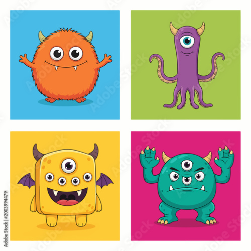 Playful cartoon creatures with cute personalities and bright colors