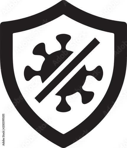 Shield virus flat simple vector icons. logo Vector Black silhouettes