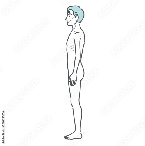 痩せ型のシニア男性の全身イラスト（側面）