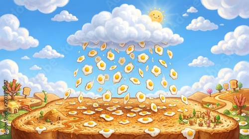 Surreal Sky Raining Fried Eggs On Giant Toast 