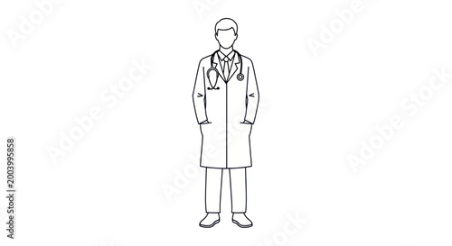 Billede på lærred Doctor in Lab Coat with Stethoscope, Medical Professional Silhouette