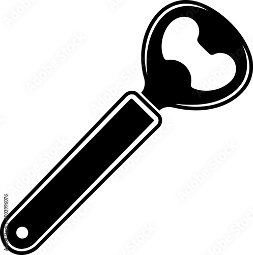 Heart shaped bottle opener with handle silhouette isolated on white background