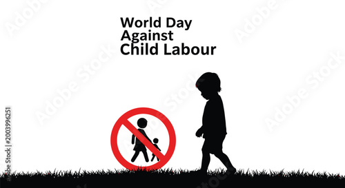 Vector graphic design promoting awareness for world day against child labour with a young child silhouette