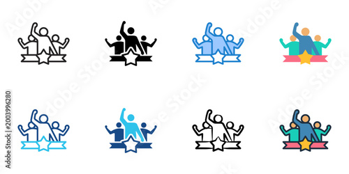 High performance team icons set multiple style collection. Editable stroke 
