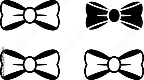 set of four black and white bow tie silhouettes with oval centers and pleated fabric design