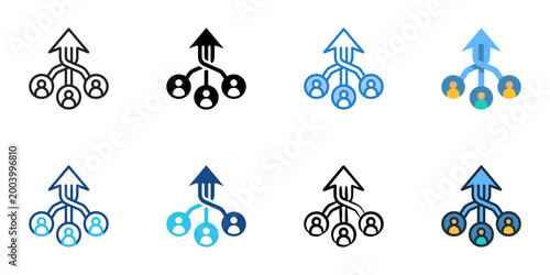 Cross team collaboration icons set multiple style collection. Editable stroke 
