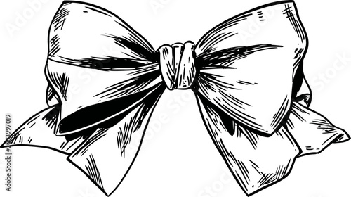 Elegant hand drawn vintage bow tie sketch with detailed shading and fabric texture, classic fashion accessory illustration