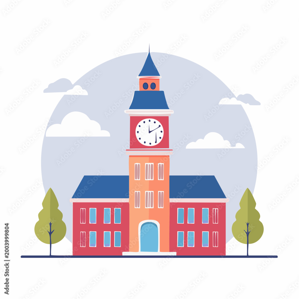 Fototapeta premium Flat Illustration of a Clock Tower Building