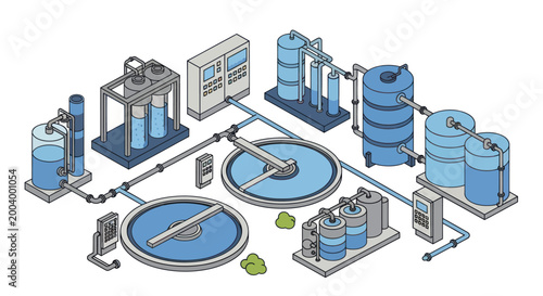 Fotografi Water Treatment Plant Equipment and Process Flow Diagram.
