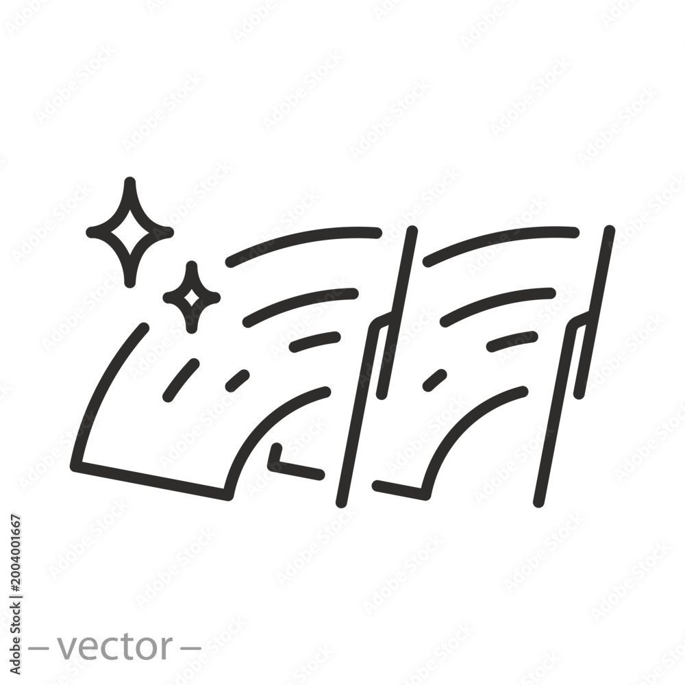 Fototapeta premium Two windshield wipers icon, car glass cleaner, thin outline editable stroke vector