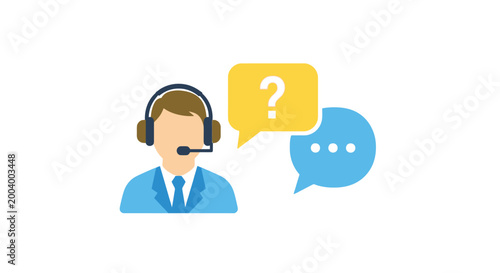 customer service representative with headset and speech bubbles