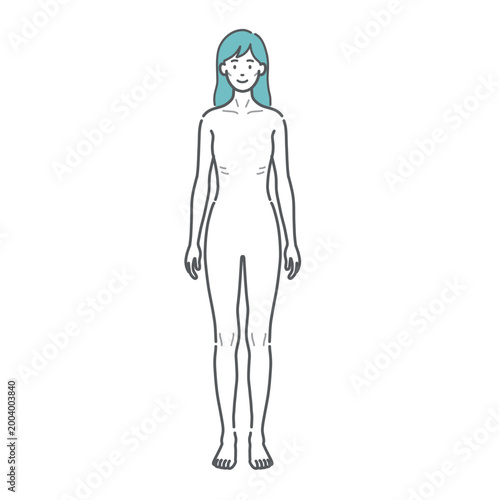 痩せ型の成人女性の全身イラスト（正面）