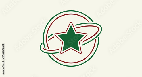 green star with red and green rings on beige background