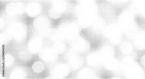 Dotted halftone pattern clouds on gray checkered background creating abstract organic shapes for modern vector projects.
