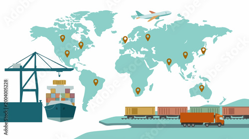 Global Logistics and Supply Chain Network Illustration with World Map