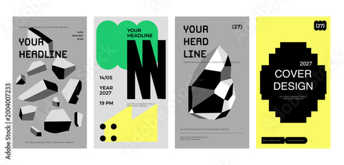 Posters with silhouette minimalistic basic figures, extraordinary graphic assets of geometrical shapes swiss style.	
