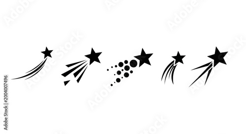 Collection of stylized shooting star icons representing movement, speed, and wishes