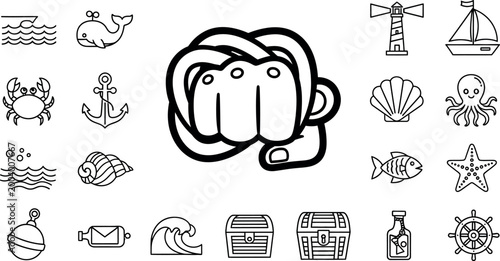 Nautical set, including knot, sea creatures, and sailing symbols whale