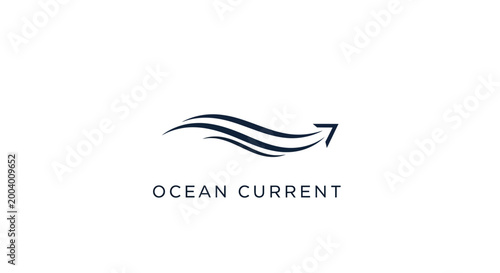 Abstract ocean wave logo with arrow, representing flow and movement, white background