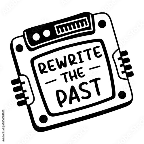 A glyph sticker of a chip with rewrite the past typography
