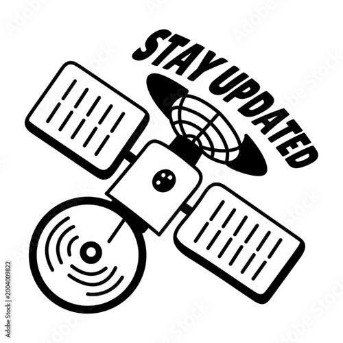 A glyph sticker of a satellite with stay updated typography 

