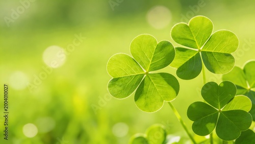 Green clover leaves in sunlight