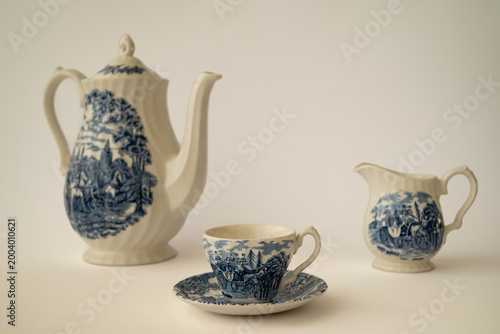 Принти на полотні Vintage porcelain tea set with cup, teapot and creamer