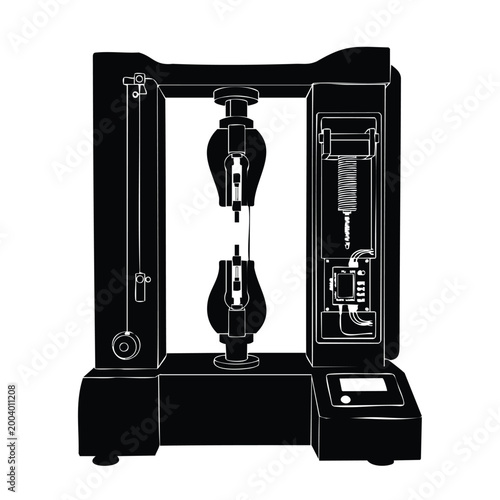 Universal strength testing machine silhouette vector set bundle graphic.