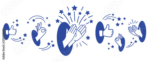 Positive Engagement Celebration Graphics Thumbs Up Ok Sign Applause Clapping Hands Stars Bursting Celebration Concept Design