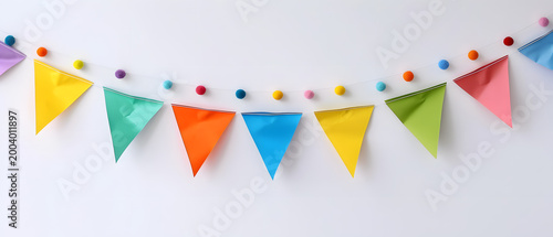 Rainbow bunting flags banner isolated on white. Celebration and party concept