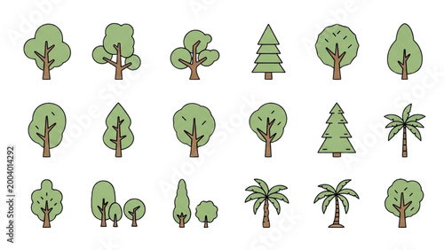 Various 2D AutoCAD illustrations of trees and plants in a digital landscape