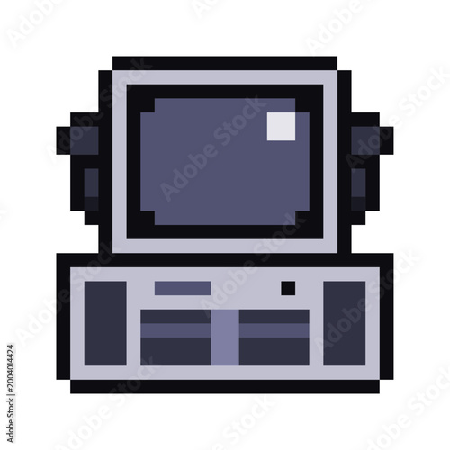 Coin-op Karaoke Box with Two Microphone, Pixel Art Icon, Isolated