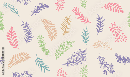 Branches pattern, hand drawn, vector.