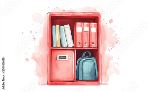 bookshelf with books on table