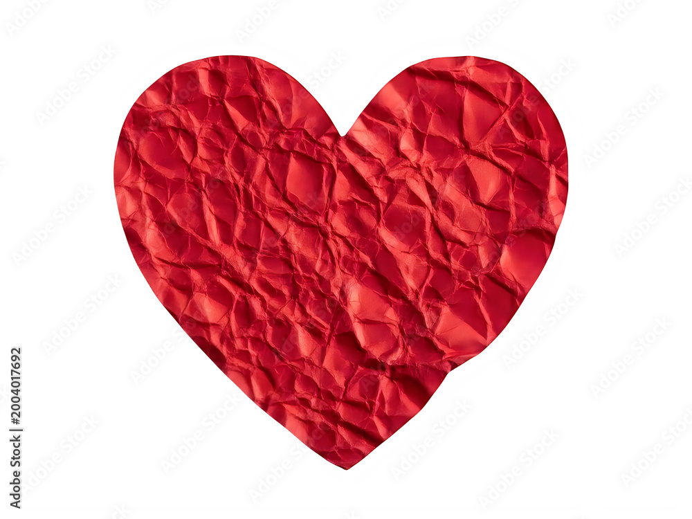 Fototapeta premium Red heart symbol with crumpled paper texture