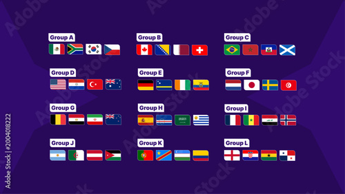 Photos Vector set of 2026 World Cup participating team flags organized by groups A to L