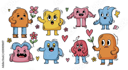 Fotografija Collection of cute cartoon monsters with different emotions and expressions