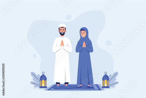 Muslim Family Having Eid Al-Fitr Illustration