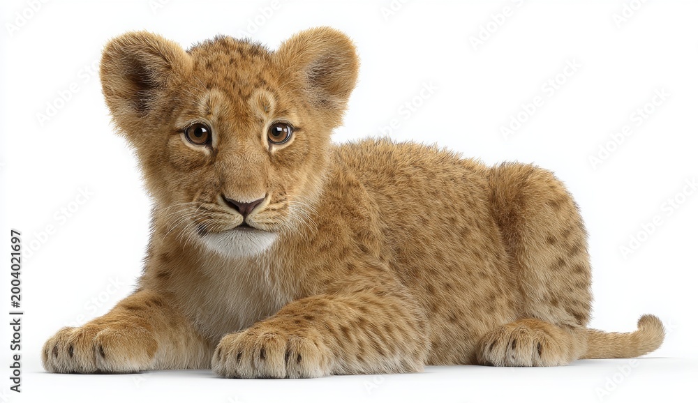 Fototapeta premium A young 8-month-old lion cub Panthera leo displays its soft fur and feline features in a wild nature portrait of this majestic big cat predator