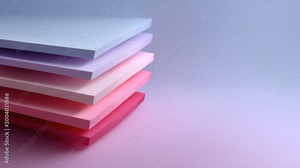Fototapeta premium Layered Pastel Sheets in Various Shades of Pink, Purple, and Lavender on a Soft Gradient Background for Creative Design or Artistic Projects