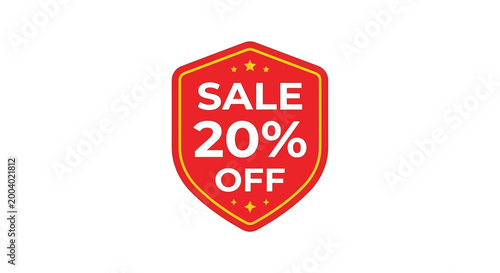 Foto Sale 20 off badge red shield icon on white background