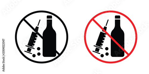 No drugs or alcohol sign vector editable stroke. logo symbol illustration.