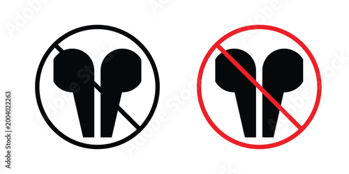 No earbuds allowed sign vector editable stroke. logo symbol illustration.