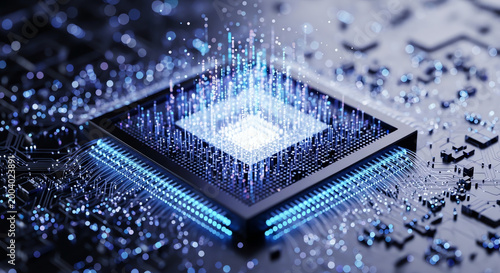 Microchip with data stream on circuit board