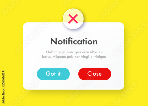 Notification error popup alert ui interface window glassmorpism effect with cross sign for reminder app, mobile notification, web, phone vector