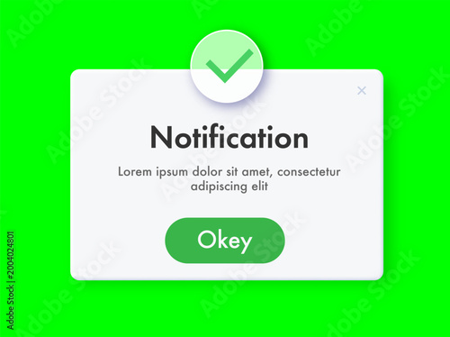 Notification check sign window popup alert ui interface for reminder phone app, mobile reminder, web vector