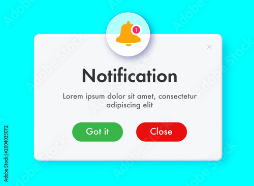 Notification window popup alert ui interface for reminder phone app, mobile reminder, web vector