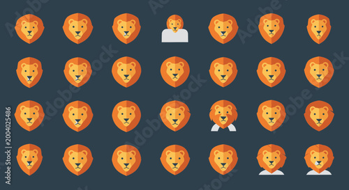 Lion Heads with Different Emotions Displayed.