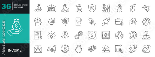 Income icon set. money, profit, revenue, earnings, salary, investment, finance. editable vector illustration icon