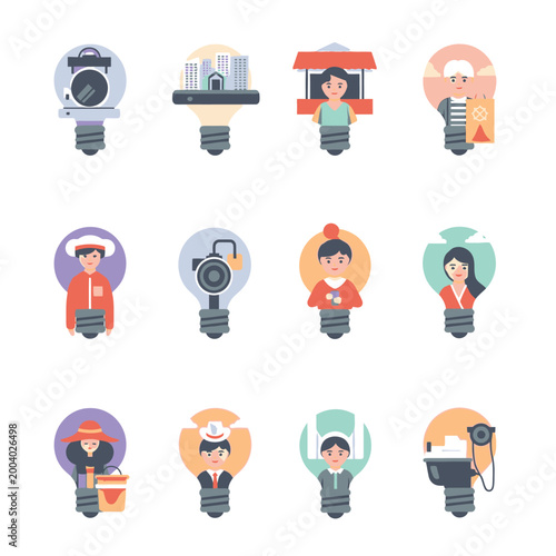 Creative People Represented as Light Bulb Illustrations for Design Projects